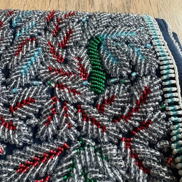 NWT TORY BURCH Indian Beaded Clutch Navy Blue Felt Purse, Designer Handbag - Picture 5 of 10